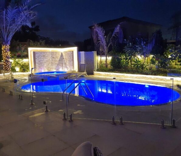 High-end commercial swimming pool installation at a Dubai resort